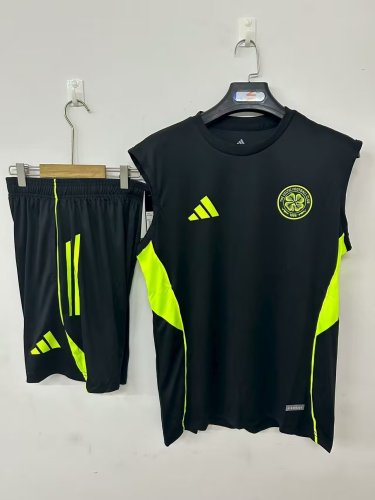 Adult Uniform 2025-2026 Celtic Black Soccer Training Vest and Shorts Football Set