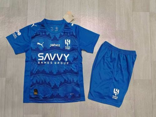 Youth Uniform Kids Kit 2025-2026 Al-Hilal Saudi Home Soccer Jersey Shorts Child Football Set