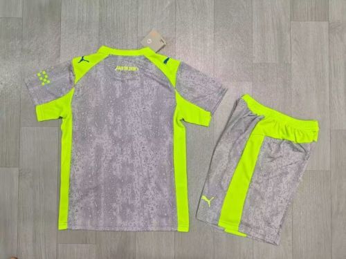 Youth Uniform Kids Kit 2025-2026 Manchester City Third Away Grey Soccer Jersey Shorts Child Football Set