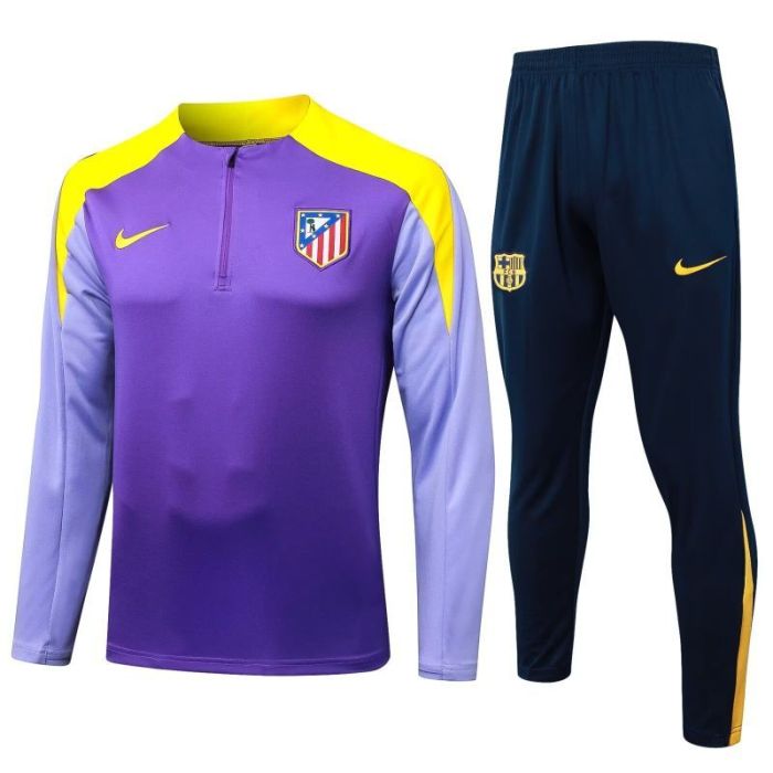2025-2026 Atletico Madrid Purple/Yellow Soccer Training Sweater and Pants Football Kit