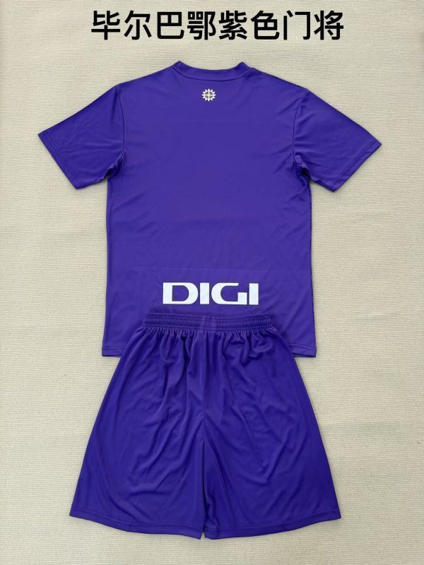 Youth Uniform Kids Kit 2025-2026 Athletic Bilbao Purple Goalkeeper Soccer Jersey Shorts Child Football Set