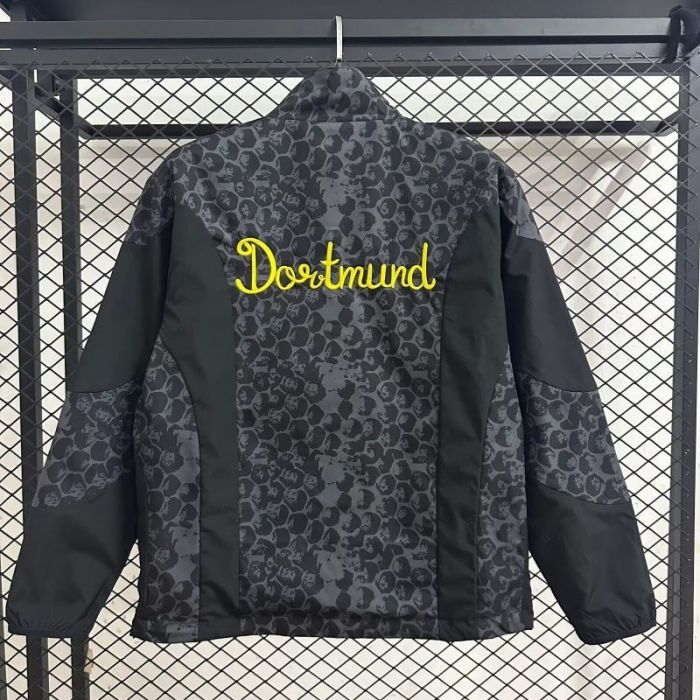 2025-2026 Dortmund Black/Grey Soccer Reversible Windbreaker Jacket BVB Football Jacket
