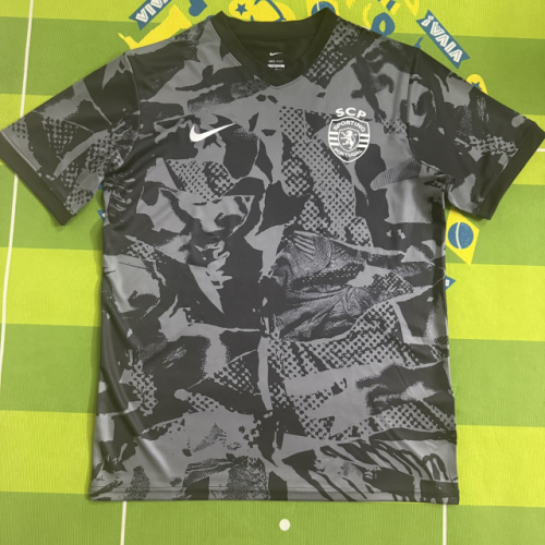 Fan Version 2025-2026 Sporting Lisbon Black/Grey Football Pre-match Shirt Soccer Training Jersey
