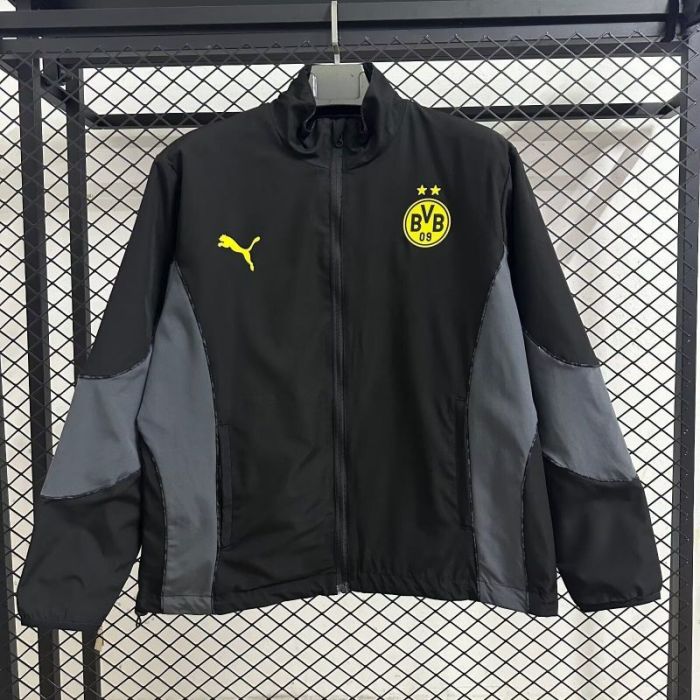 2025-2026 Dortmund Black/Grey Soccer Reversible Windbreaker Jacket BVB Football Jacket