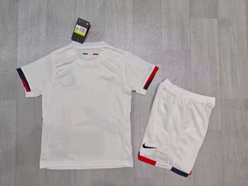 with one Star Youth Uniform Kids Kit 2025-2026 PSG Away White Soccer Jersey Shorts Paris Child Football Set