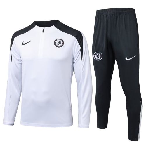2025-2026 Chelsea White/Black Soccer Training Sweater and Pants Football Kit