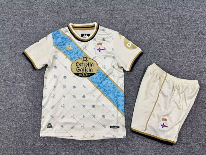 with LALIGA Patch Youth Uniform Kids Kit Deportivo La Coruna 2025-2026 Third Away Soccer Jersey Shorts Child Football Set