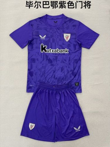 Youth Uniform Kids Kit 2025-2026 Athletic Bilbao Purple Goalkeeper Soccer Jersey Shorts Child Football Set