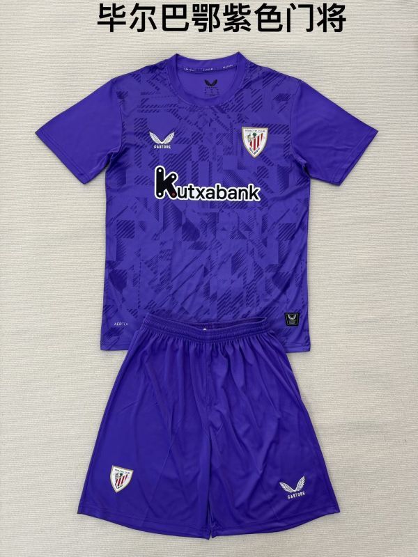 Youth Uniform Kids Kit 2025-2026 Athletic Bilbao Purple Goalkeeper Soccer Jersey Shorts Child Football Set
