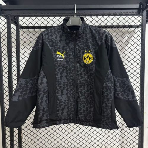 2025-2026 Dortmund Black/Grey Soccer Reversible Windbreaker Jacket BVB Football Jacket