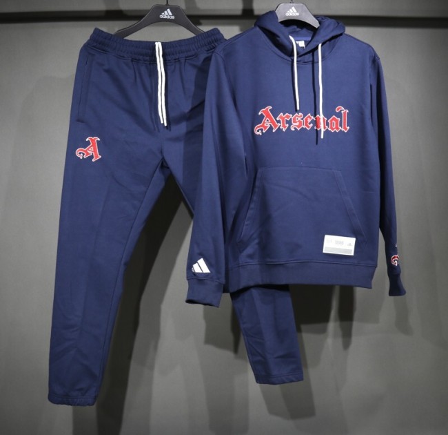 with Caps 2025-2026 Arsenal Dark Blue Soccer Training Hoodie and Pants Football Hoody