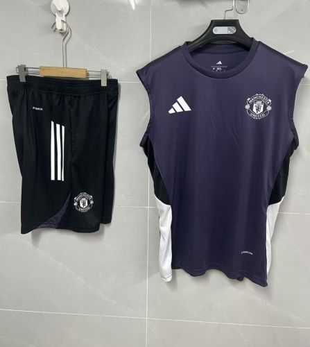 Adult Uniform 2025-2026 Manchester United Dark Blue Soccer Training Vest and Shorts Football Set