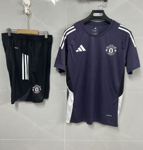 Adult Uniform 2025-2026 Manchester United Dark Blue Soccer Training Jersey and Shorts Football Kits