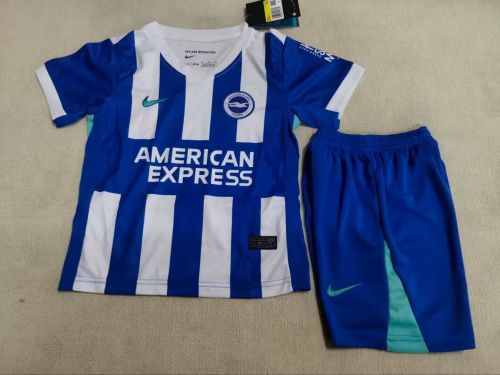 with Sponor Logo Youth Uniform Kids Kit Brighton & Hove Albion 2025-2026 Home Soccer Jersey Shorts Child Football Set