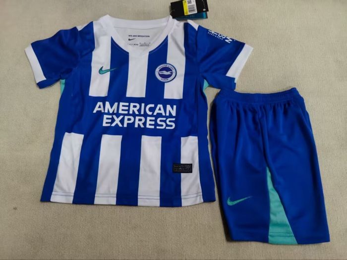 with Sponor Logo Youth Uniform Kids Kit Brighton & Hove Albion 2025-2026 Home Soccer Jersey Shorts Child Football Set