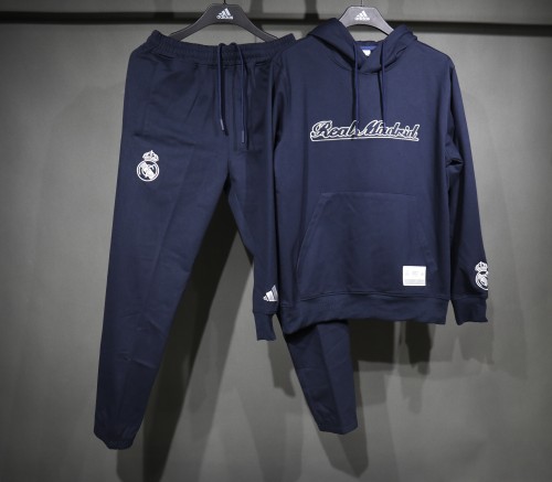 with Caps 2025-2026 Real Madrid Dark Blue Soccer Training Hoodie and Pants Football Hoody