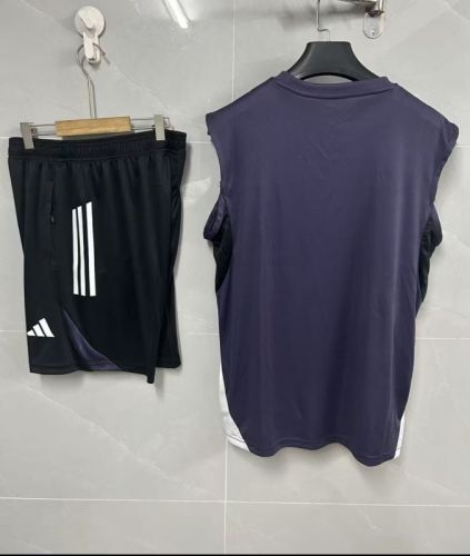 Adult Uniform 2025-2026 Manchester United Dark Blue Soccer Training Vest and Shorts Football Set