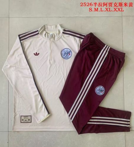 2025-2026 Ajax Light Yellow Soccer Training Sweater and Pants Football Kit