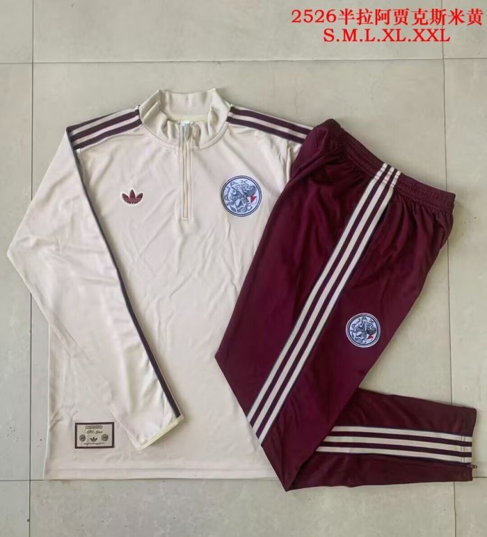 2025-2026 Ajax Light Yellow Soccer Training Sweater and Pants Football Kit