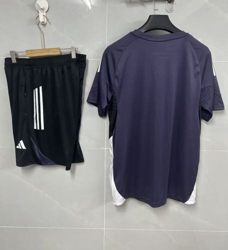 Adult Uniform 2025-2026 Manchester United Dark Blue Soccer Training Jersey and Shorts Football Kits