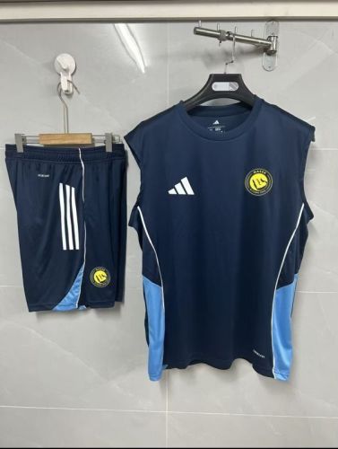 Adult Uniform 2025-2026 Al Nassr Dark Blue Soccer Training Vest and Shorts Football Set