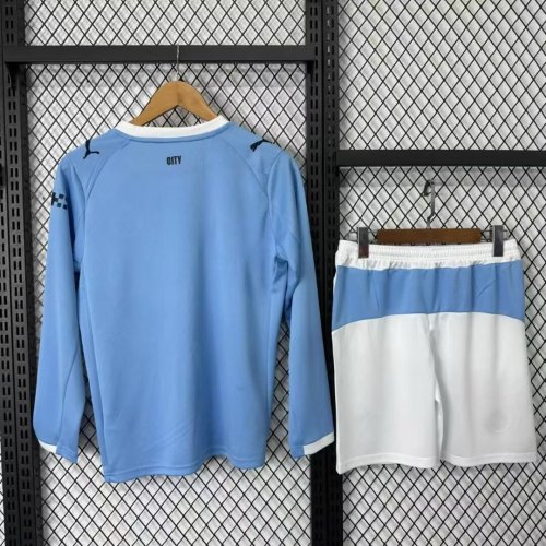 Long Sleeve Adult Uniform 2025-2026 Manchester City Home Soccer Jersey Shorts Man City Football Kit