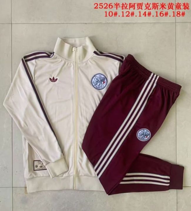 Youth 2025-2026 Ajax Light Yellow Soccer Training Jacket Football Jacket and Pants