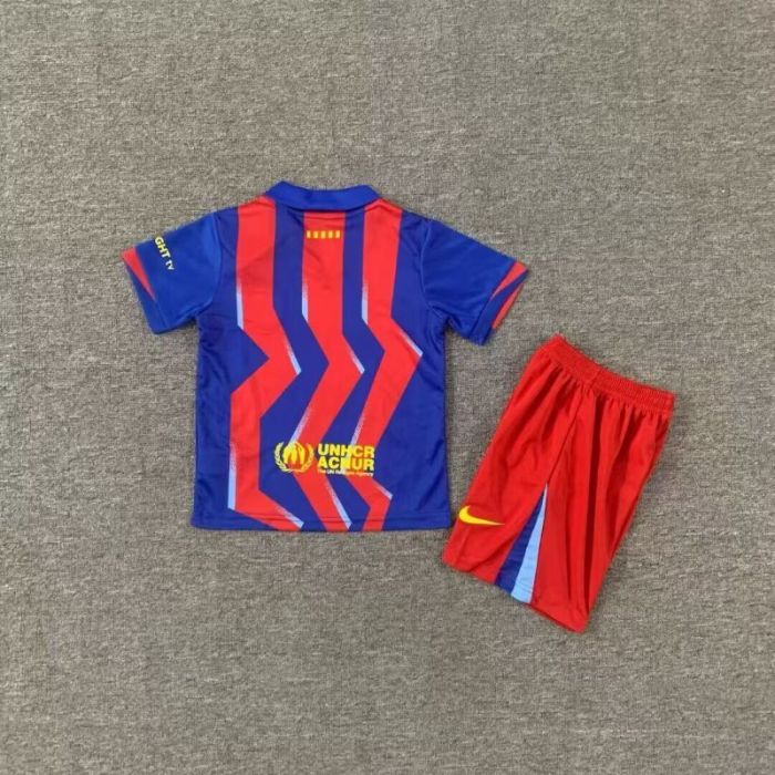 Youth Uniform Kids Kit 2025-2026 Barcelona Fourth Away Soccer Jersey Shorts Child Football Set