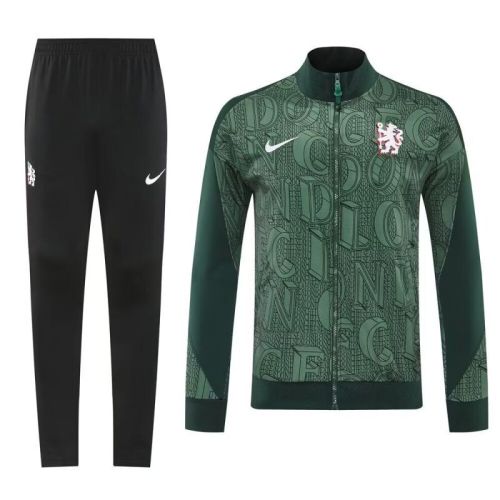 Adult 2025-2026 Chelsea Green Soccer Jacket and Long Pants Football Tracksuit