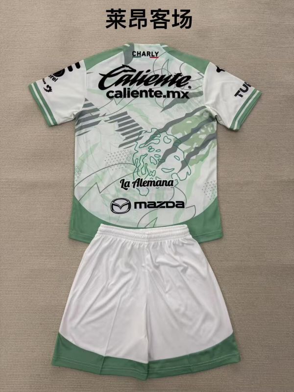 Youth Uniform Kids Kit 2025-2026 Leon Away White Soccer Jersey Shorts Child Football Set