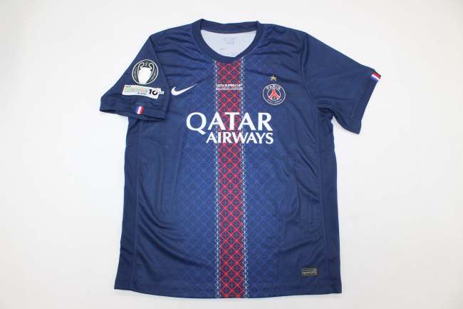with Front Lettering+UEFA Super Cup Patch Fan Version 2025-2026 PSG Home Soccer Jersey Paris Football Maillot
