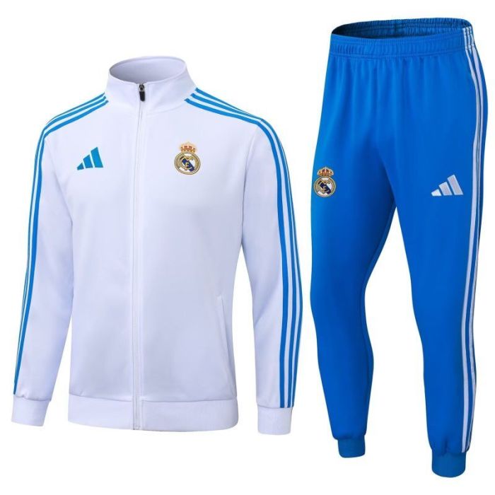 Adult 2025-2026 Real Madrid White Soccer Jacket and Long Pants Football Tracksuit