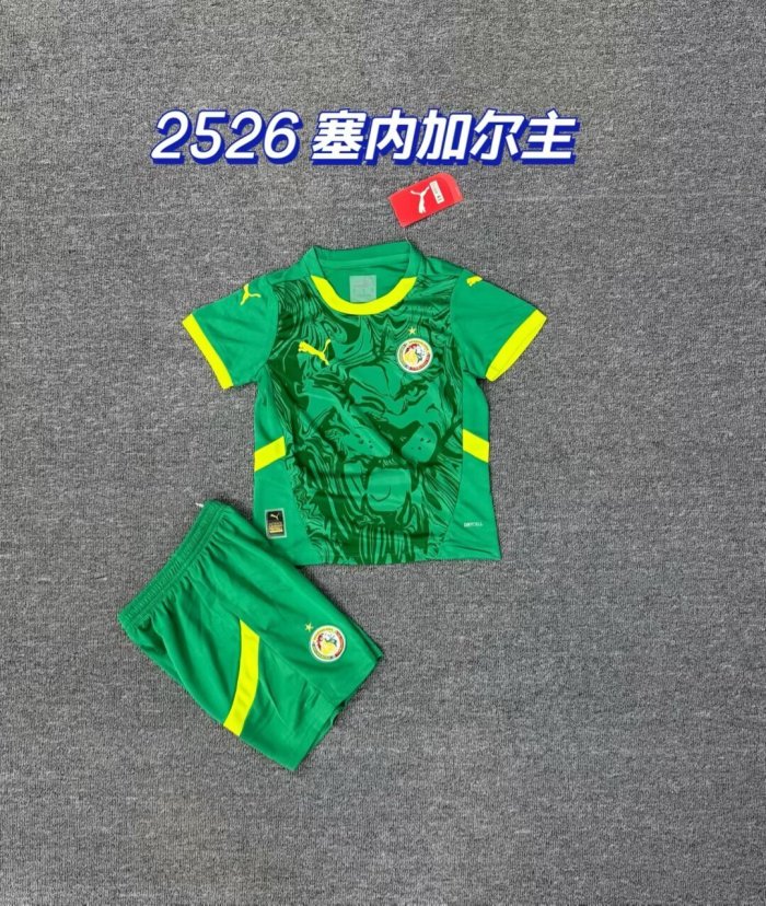 Youth Uniform Kids Kit 2025-2026 Senegal Away Green Soccer Jersey Shorts Child Football Set