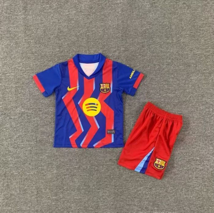 Youth Uniform Kids Kit 2025-2026 Barcelona Fourth Away Soccer Jersey Shorts Child Football Set