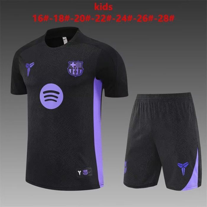 Youth Uniform Kids Kit 2025-2026 Barcelona Black/Purple Soccer Training Jersey Shorts Child Football Set