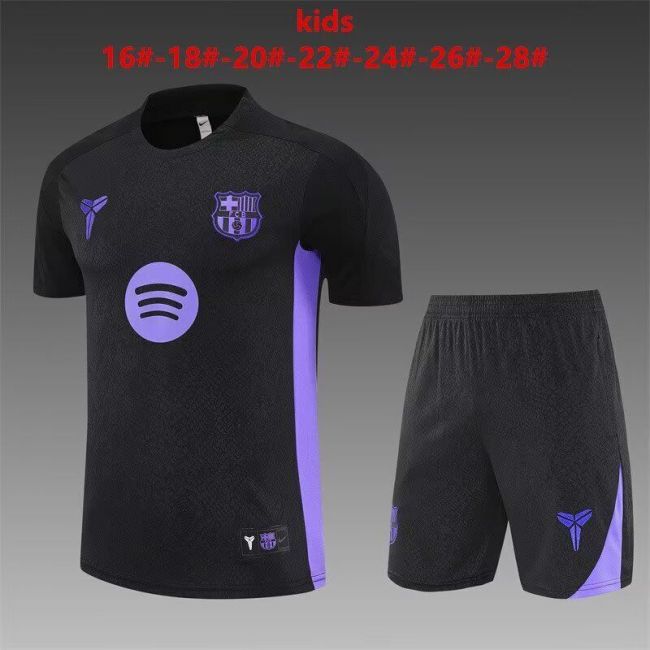 Youth Uniform Kids Kit 2025-2026 Barcelona Black/Purple Soccer Training Jersey Shorts Child Football Set