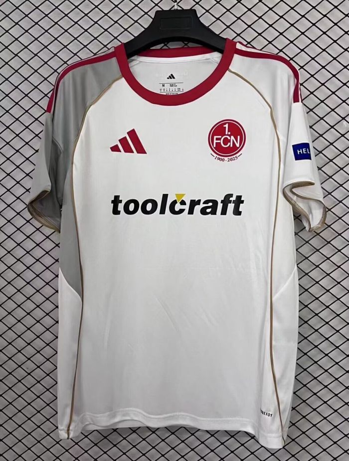 Fan Version 2025-2026 1. FC Nürnberg Away White Soccer Jersey Nurnberg Football Shirt