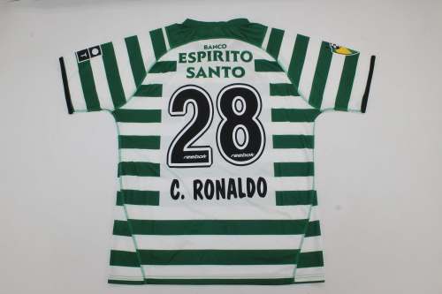 Retro Jersey 2003-2004 Sporting Lisbon C.RONALDO 28 Home Soccer Jersey Vintage Football Shirt