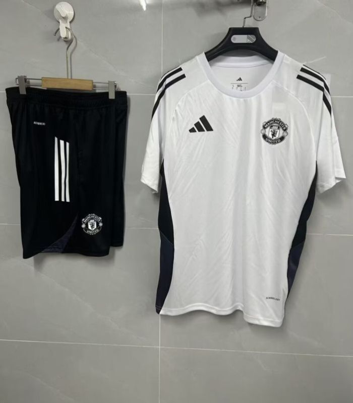 Adult Uniform 2025-2026 Manchester United White Soccer Training Jersey and Shorts Football Kits