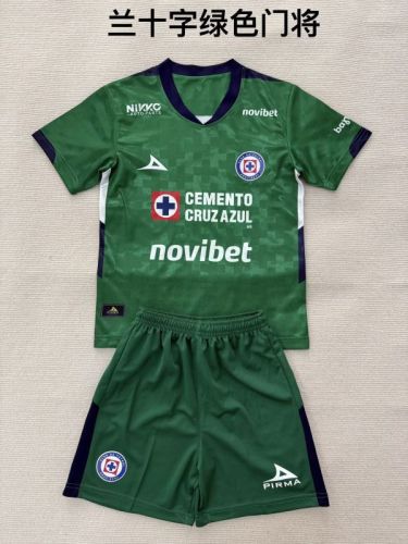 Youth Uniform Kids Kit Cruz Azul 2025-2026 Green Goalkeeper Soccer Jersey Shorts Child Football Set