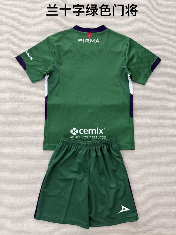 Youth Uniform Kids Kit Cruz Azul 2025-2026 Green Goalkeeper Soccer Jersey Shorts Child Football Set