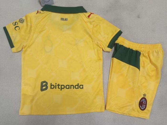 Youth Uniform Kids Kit 2025-2026 AC Milan Third Away Yellow Soccer Jersey Shorts Child Football Set