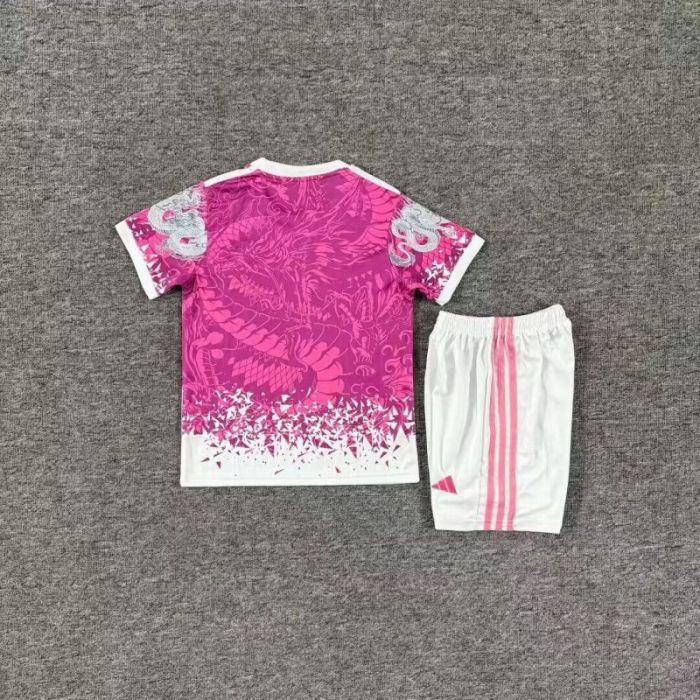 Youth Uniform Kids Kit 2025-2026 Real Madrid Pink/White Dragon Soccer Jersey Shorts Child Football Set