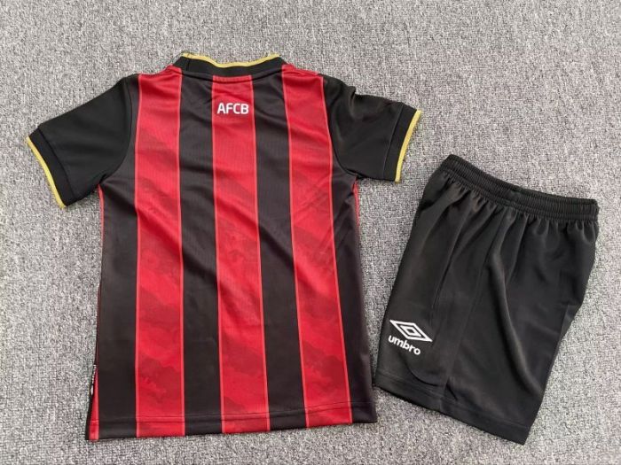 without Sponor Logo Youth Uniform Kids Kit 2025-2026 Bournemouth Home Soccer Jersey Shorts Child Football Set
