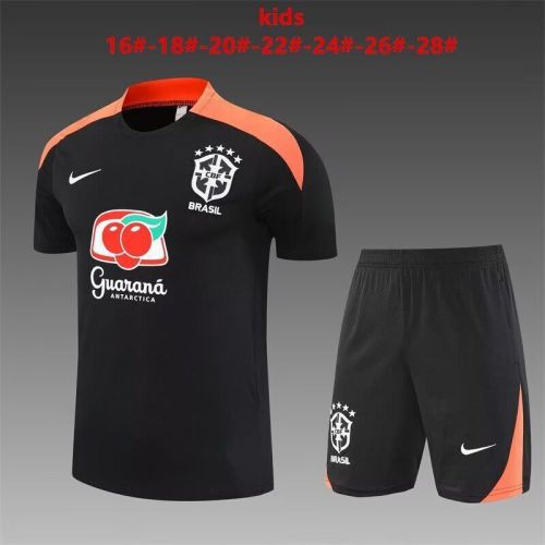 Youth Uniform Kids Kit 2025-2026 Brazil Black Soccer Training Jersey Shorts  Child Football Set