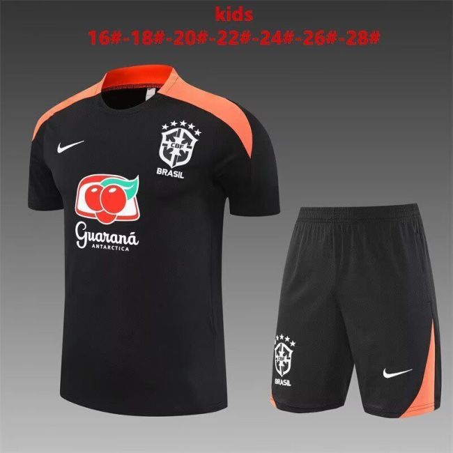 Youth Uniform Kids Kit 2025-2026 Brazil Black Soccer Training Jersey Shorts Child Football Set