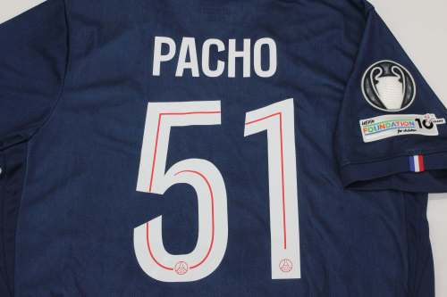 with Front Lettering+UEFA Super Cup Patch Fan Version 2025-2026 PSG PACHO 51 Home Soccer Jersey Paris Football Maillot