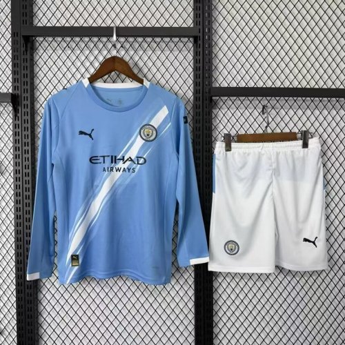 Long Sleeve Adult Uniform 2025-2026 Manchester City Home Soccer Jersey Shorts Man City Football Kit