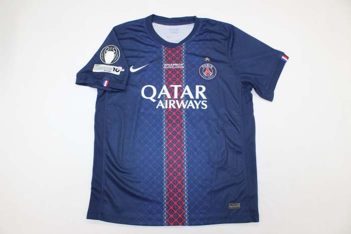with Front Lettering+UEFA Super Cup Patch Fan Version 2025-2026 PSG PACHO 51 Home Soccer Jersey Paris Football Maillot