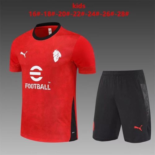 Youth Uniform Kids Kit 2025-2026 AC Milan Red Soccer Training Jersey Shorts  Child Football Set